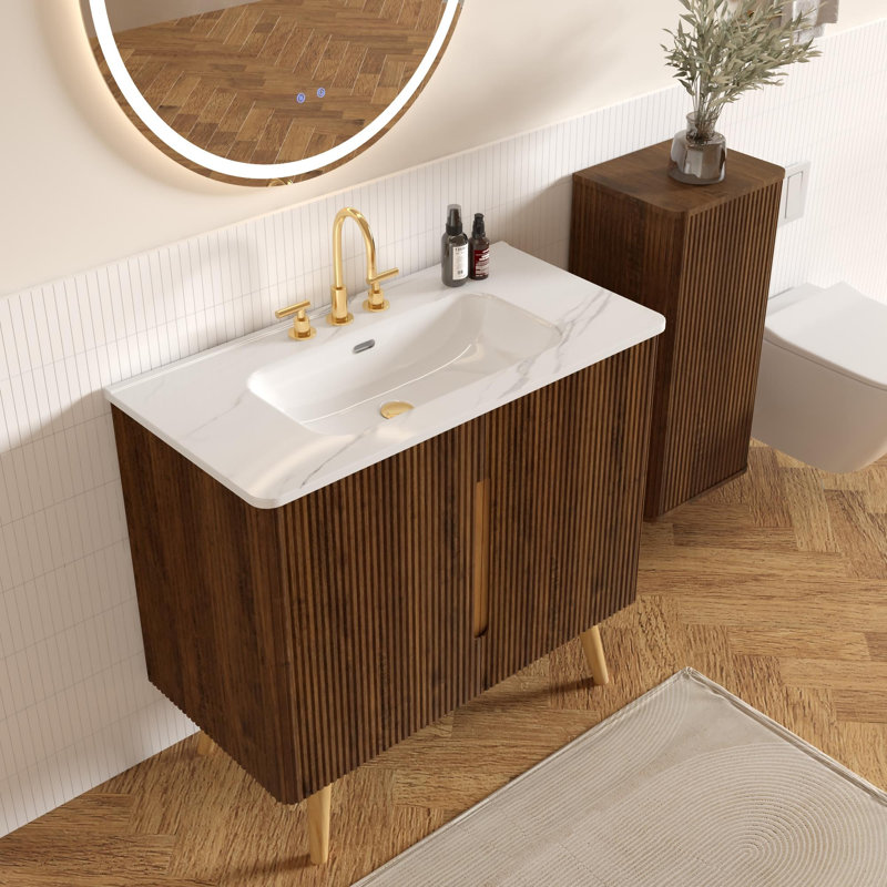 Meuble-lavabo double avec lavabo et portes à fermeture en douceur, 36