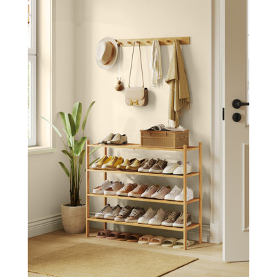 Bamboo Shoe Rack 4 Tier Stackable Space Saving Storage Shelf Holds 15 to 20 Pairs for Entryway Bedro