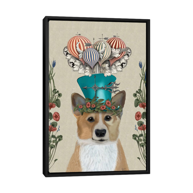 «A Milliner's Dog Series: Corgi II», reproduction d'impression sur toile, H 26 po x l 18 po x P 1,5 po, Toile avec cadre noir