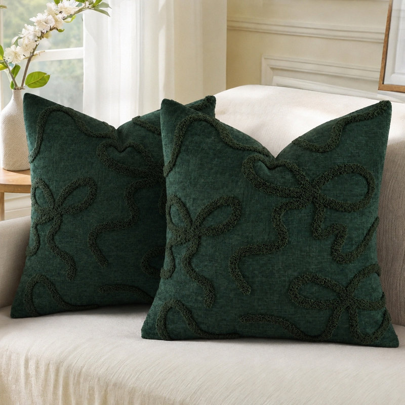 Housses de coussin 18 x 18 pouces à broderie rétro, Vert foncé
