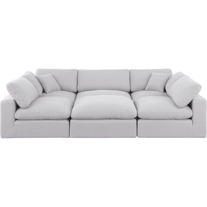 Canapé modulaire 6 pièces Husnein, Tissu texturé en lin blanc