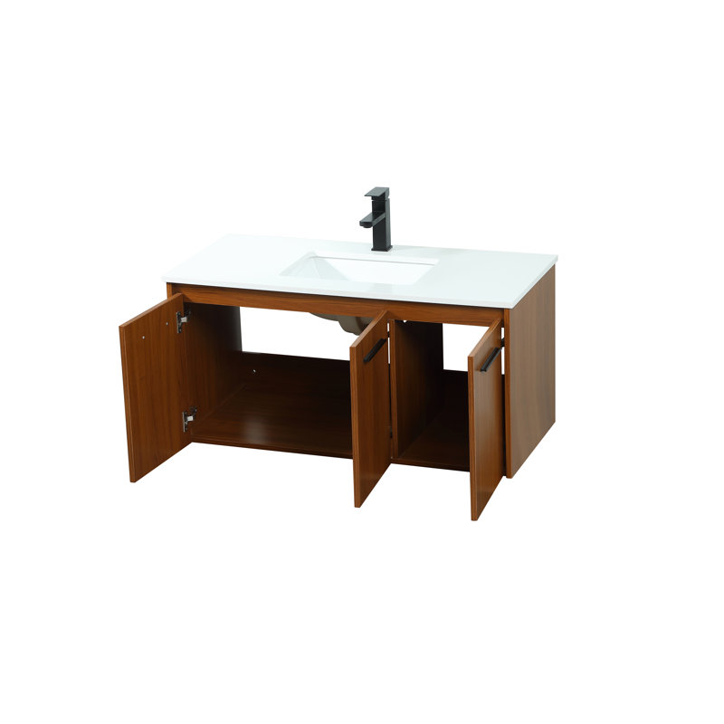 Goodfellow 39.76'' Single Bathroom Vanity with Engineered Marble Top, Teak