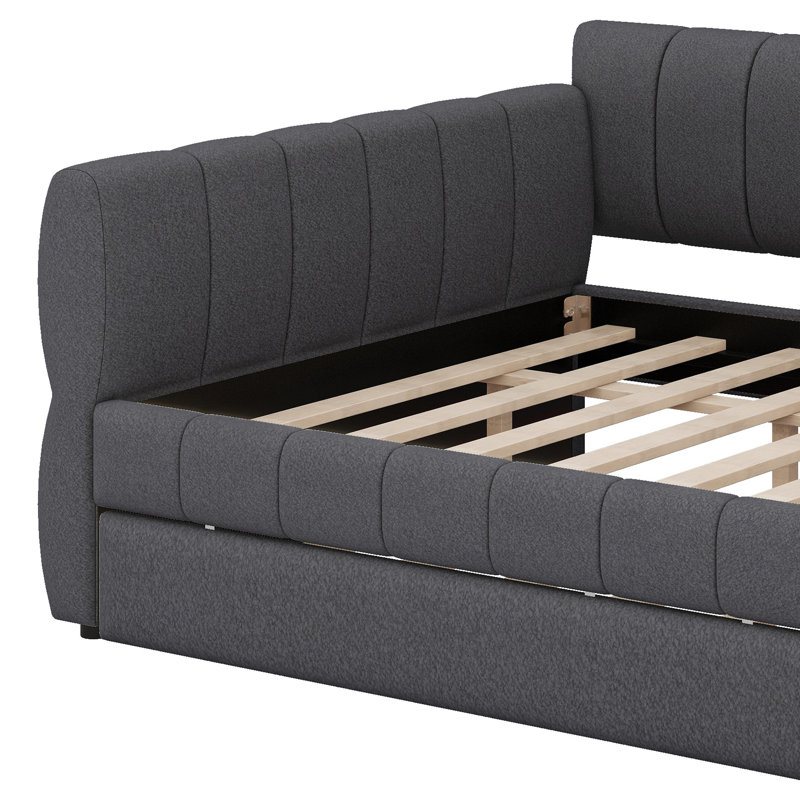 Tech-Ready Upholstered Bed With USB Connectivity And Bonus Trundle Bed, Gray