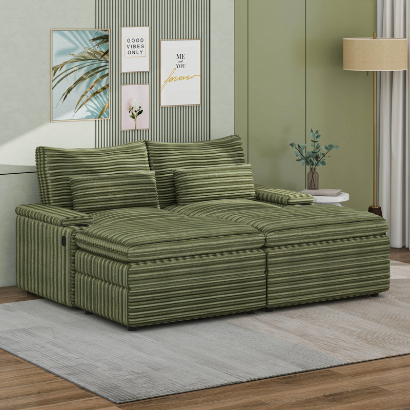 Canapé modulaire à assise profonde avec rangement pour accoudoirs et porte-gobelet, Vert