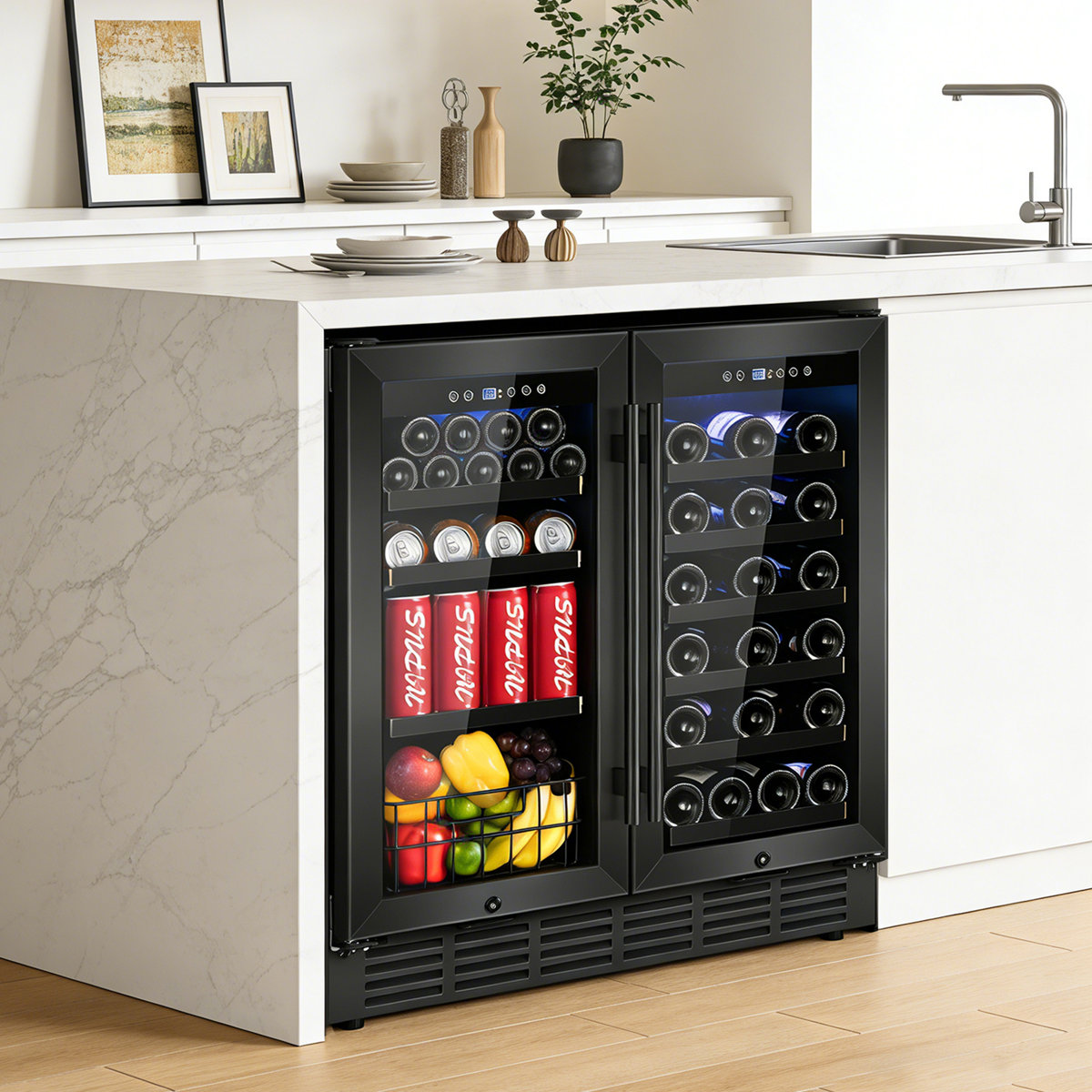 30'' Dual Zone Wine and Beverage Refrigerator, Built-In or Freestanding Beverage Cooler, Holds 29 Bottle & 88 Can, Under-Counter Wine Fridge with Meta | Fridge.com