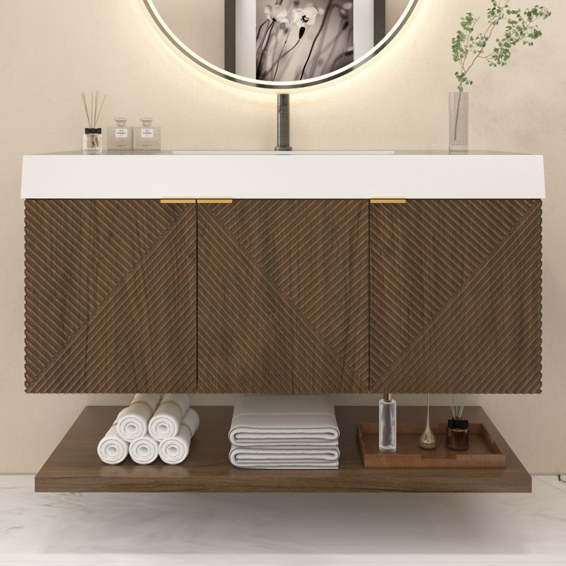 Moreno Stella 48 Inches Wall Mounted Vanity Set With Doors And Inside Drawer, Chestnut Brown
