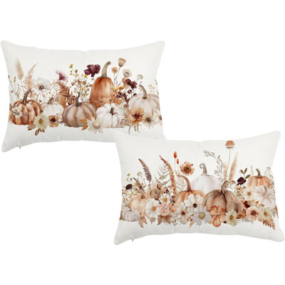 Fall Pillow Covers Set Of 2 Autumn Pumpkins Floral Cushion Cases For Home Porch Sofa Couch Decorations