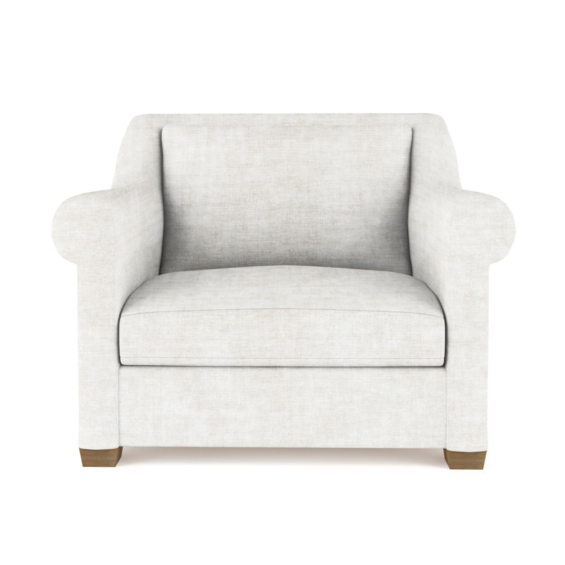 Transitional Armchair, Crushed Velvet Alabaster, 32" H x 43" W x 46" D, Weathered