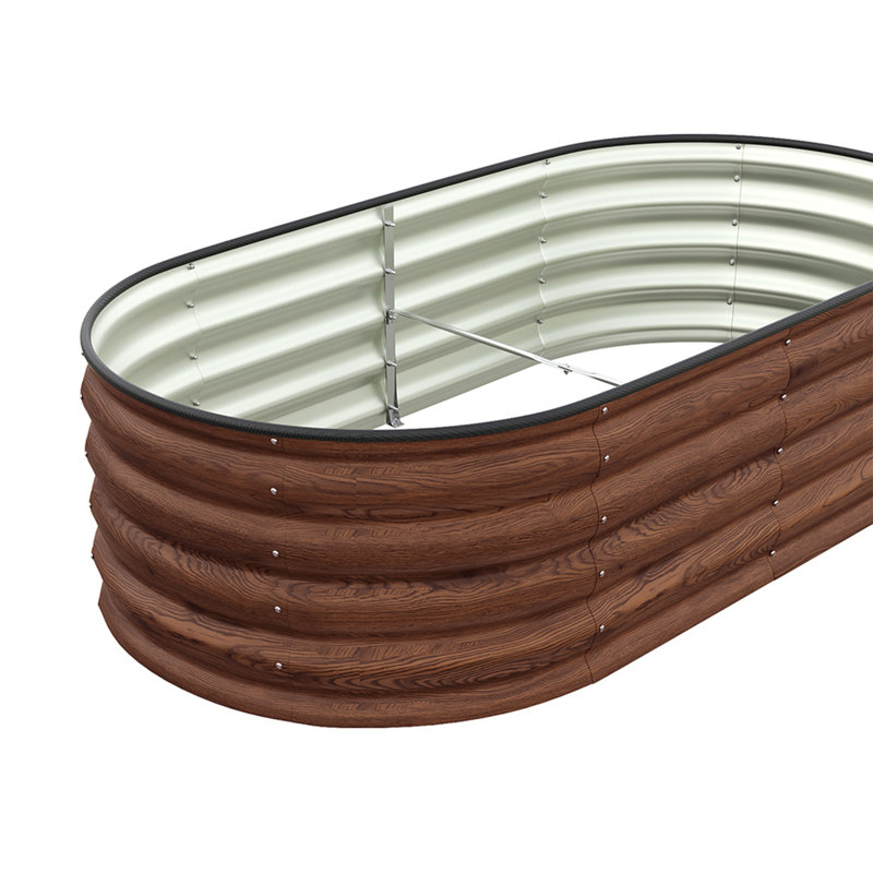Oval-Shaped Galvanised Steel Raised Garden Bed, 90cm H x 160cm W x 80cm D, Brown