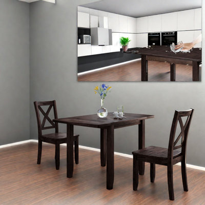 Space-saving 3-piece Dining Table Sets With Storage, Solid Wood, Modern Espresso Finish