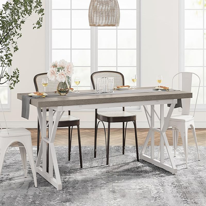 Table de salle à manger TribeSigns Taneja, Gris, H 29,52 po x L 70,86 po x l 31,49 po, Blanc