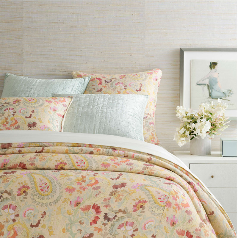 Beige Floral Linen Standard Pillow Sham