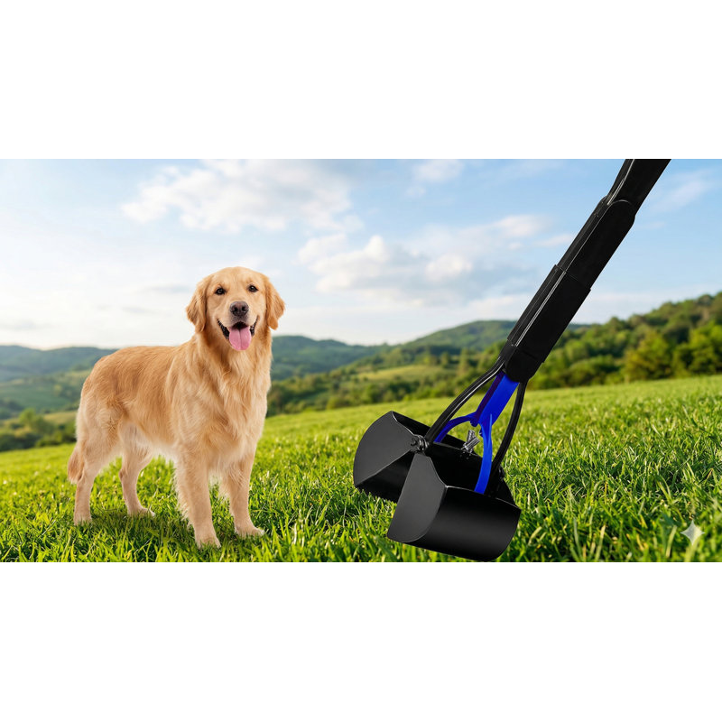 Paquet de 2 Poop Scooper avec poubelle à pédale 20L, pelles robustes à manche long de 28 po pour petits et grands chiens, seau intérieur amovible, 50 sacs à déchets, bleu