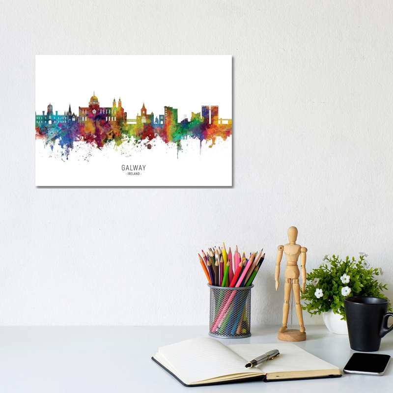Galway Ireland Skyline by Michael Tompsett - Wrapped Canvas Painting, 20.32 cm H x 30.48 cm W
