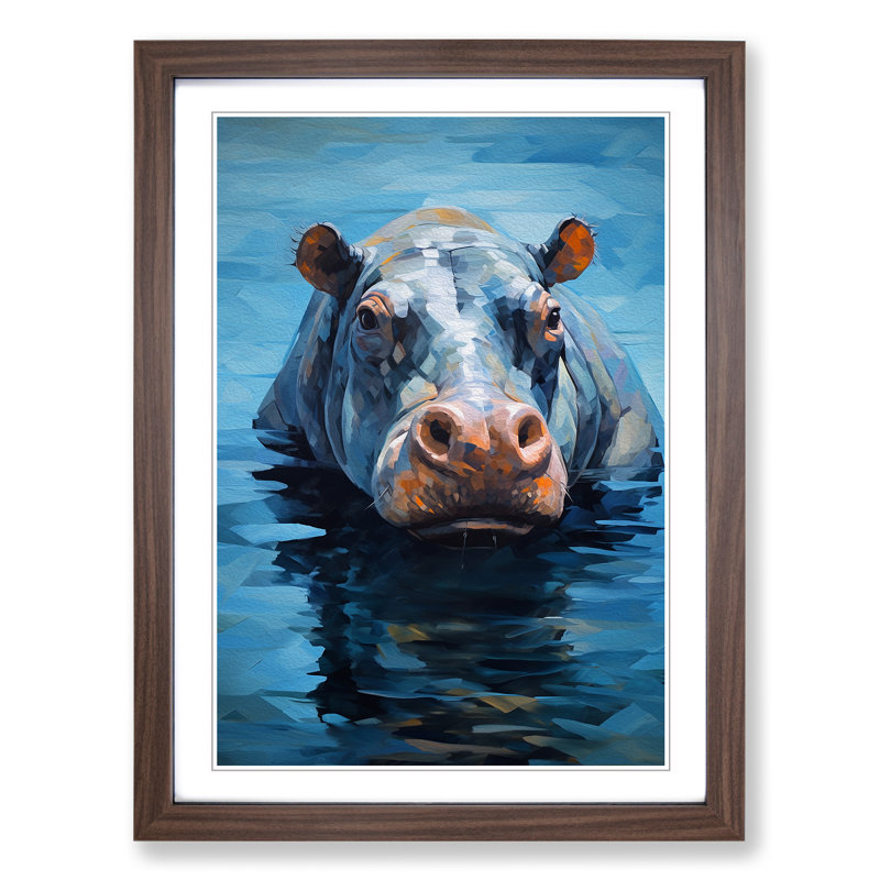 Hippo Cubism Art - Framed Print