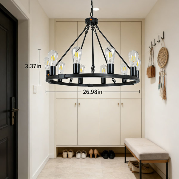 Everly Quinn Farmhouse Wagon Wheel Chandelier With 10 Lights ...