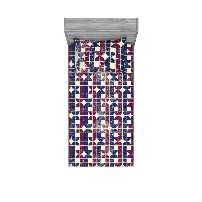 Drap-housse et taies décoratives 3 pièces Ambesonne, Champagne, prune, indigo / géométrique