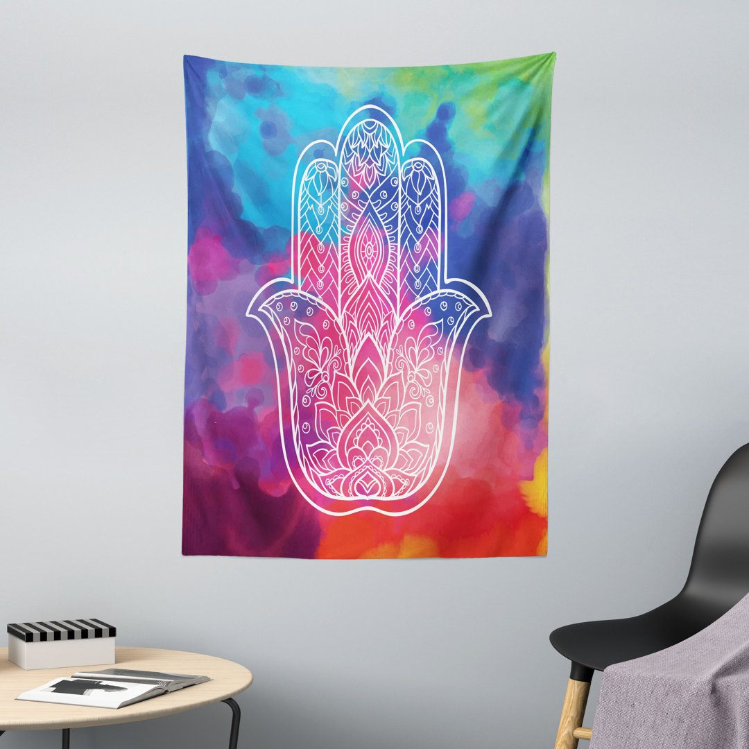 Wandteppich, Aquarell Gentle Strudel, Hamsa, Mehrfarbig