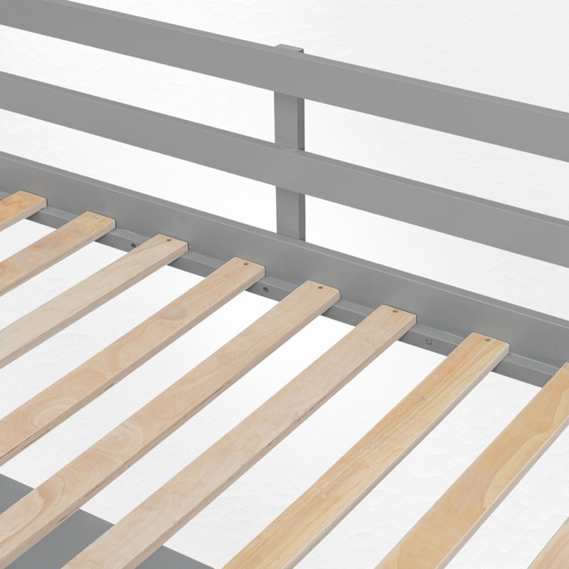 Wood Loft Bed With Built-In Desk, LED Lights And Storage, Gray, Twin