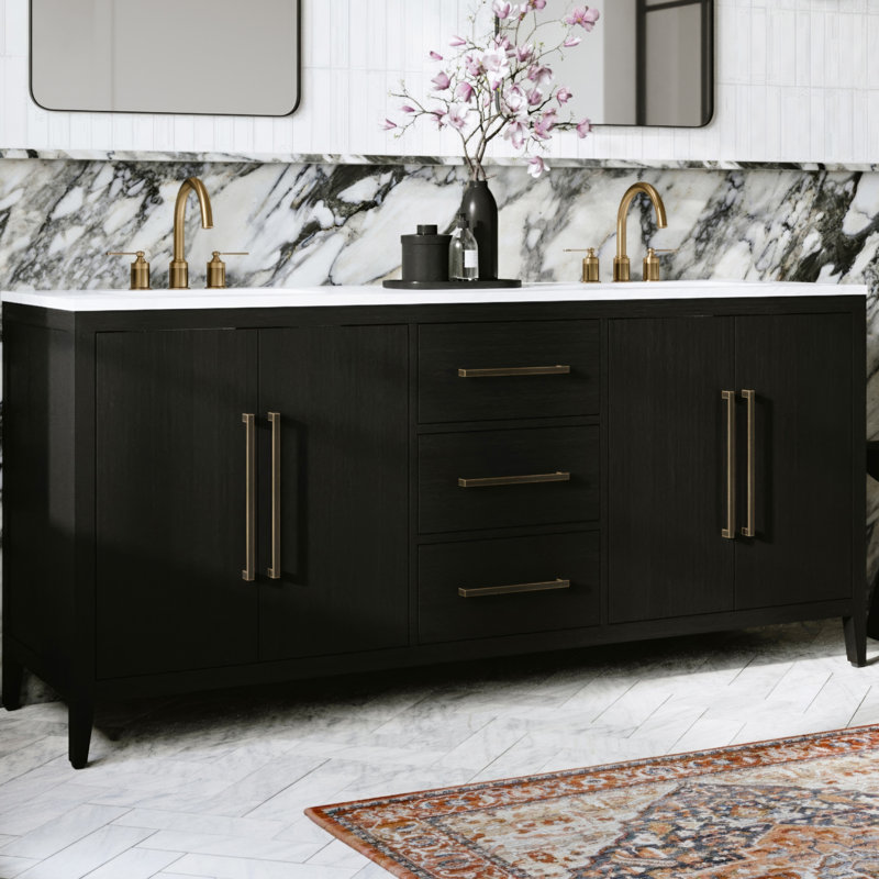 Alsup 72" Double Bathroom Vanity Set, Wire Brushed Dark Oak