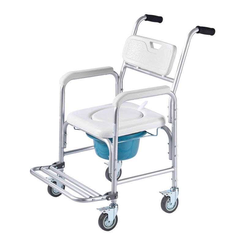 Bedside Commode Chair with 4 Wheels 4-in-1 Raised Toilet Seat 350 lbs
