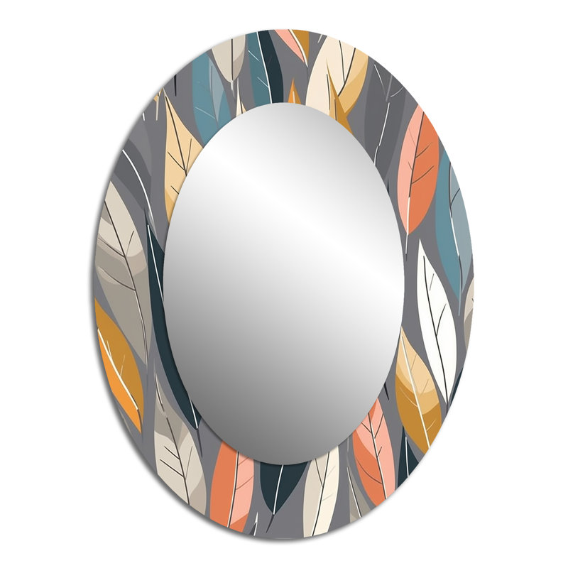 Retro Abstractáleaves III - Multi-Colour Modern Oval Wall Mirror, 40" x 30"