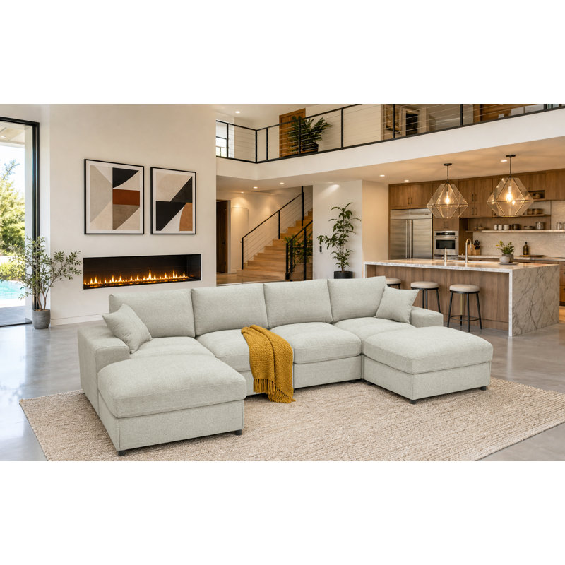 Canapé modulaire réversible avec repose-pieds Anchoretta, Chenille beige