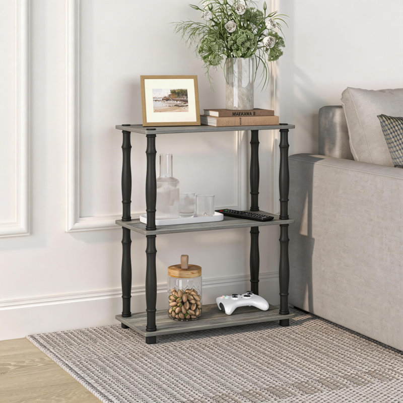 3-Tier 29.5" Corner Shelf, Open Shelves for Display and Storage, Gray/Black, (3 Shelves) 29.6"H x 23.6"W x 11.6"D