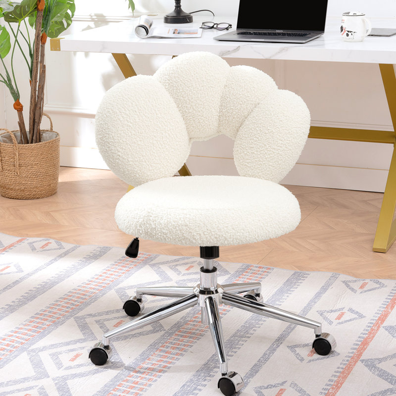 Chaise pivotante réglable en hauteur avec éponge douce et roulettes 360 Coussin confortable pour la maison, Blanc
