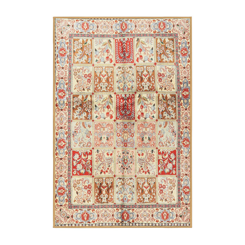 Tapis décoratif en laine rouge/beige à motif oriental mekhag, Rectangle 7 pi x 10 pi