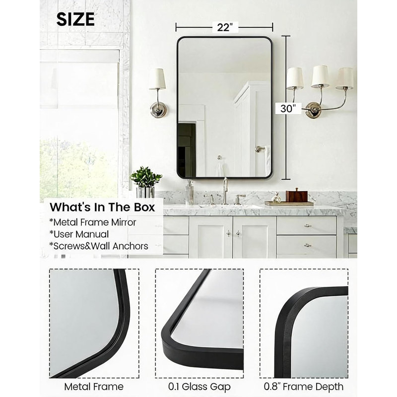 Vanity Mirror, 22*30" square rounded corner black