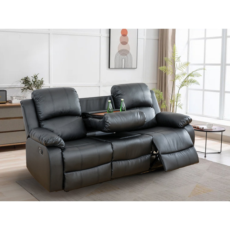 Lysi Faux Leather Recliner, Black Faux Leather