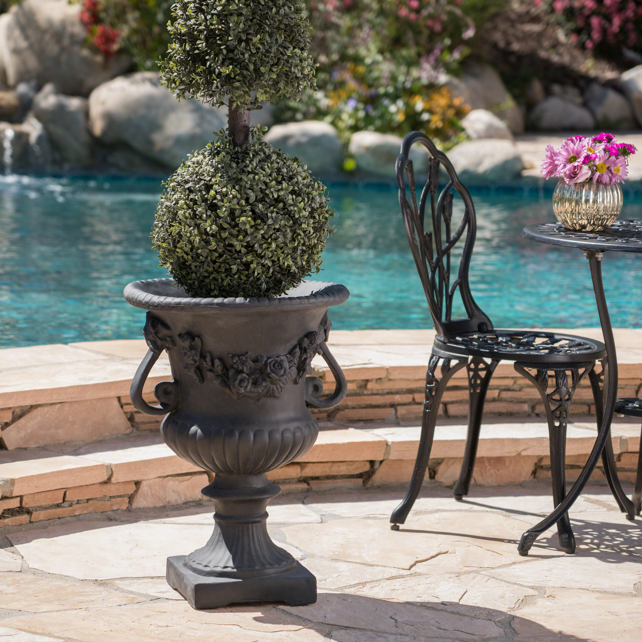 Ophelia & Co. Geffrey Lightweight Concrete Urn Planter - Black | Wayfair
