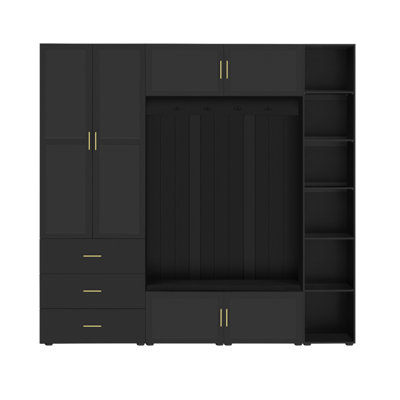 American Style 4-in-1 Hall Tree with Padded Bench, 4 Hooks, and Adjustable Storage Shelves