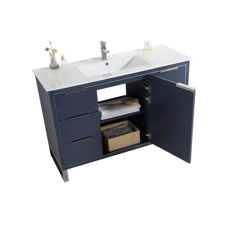 48" Single Bathroom Vanity Set, Chrome, Navy Blue