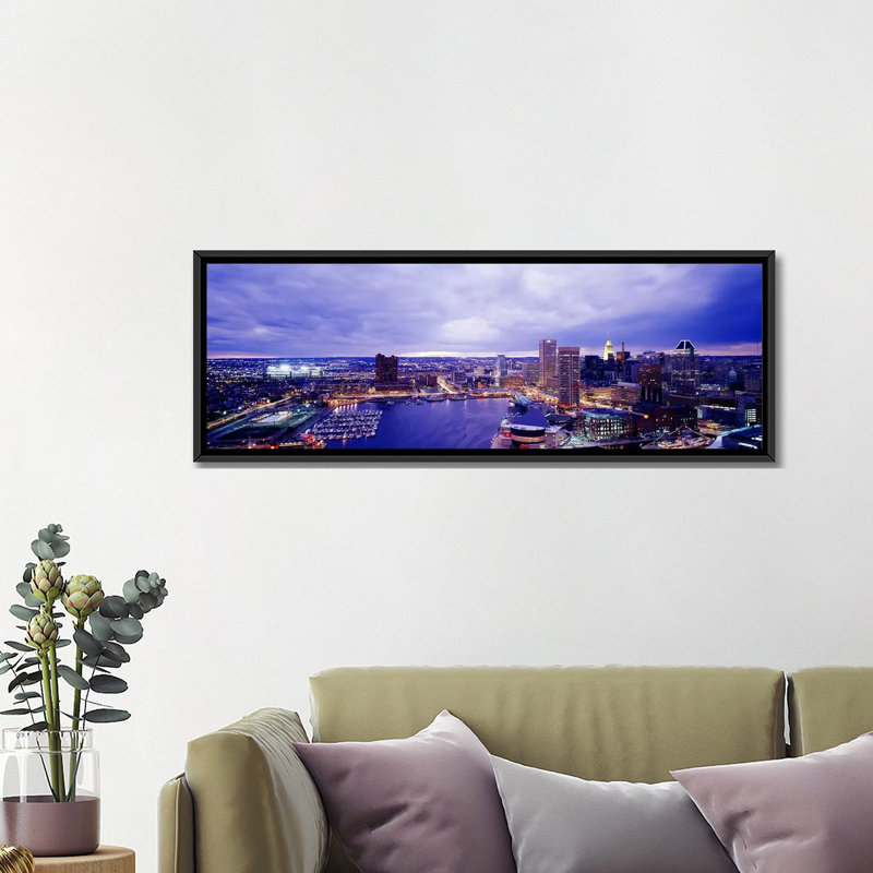 « maryland, baltimore, cityscape », reproduction de photo sur toile, H 16 po x l 48 po x P 1,5 po, Cadre noir