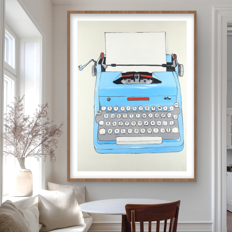Blue Typewriter Machine Print | Framed Matted Home Decor