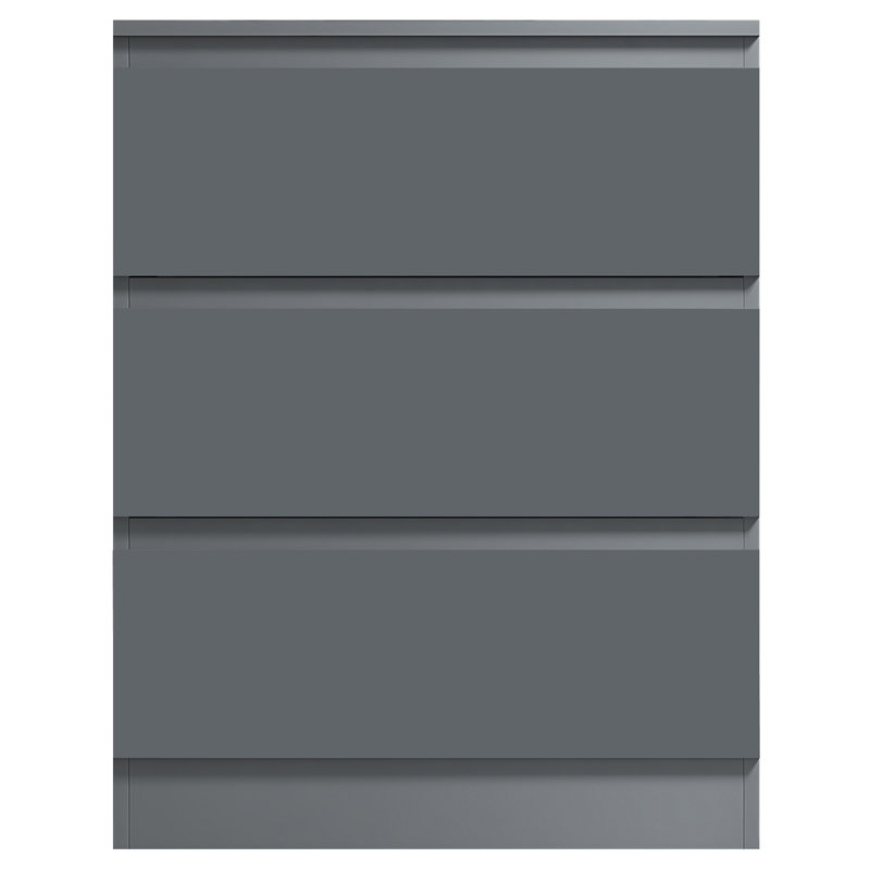 Carlton 3 Drawer Chest Of Drawers: 60cm Wide. Matt Finish. Scratch Resistant. Handleless Design. 14cm Deep Drawers, Grey