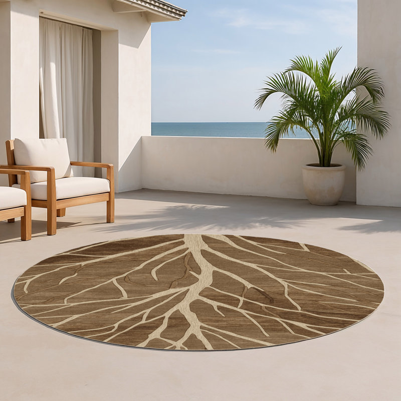 Tapis d'intérieur et d'extérieur brun Nature, Rond 5 pi