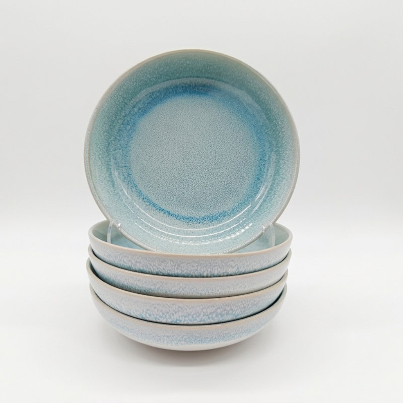 Reactive Blue Glaze Dinnerware Salad Bowl 6pc Set 19.5cm