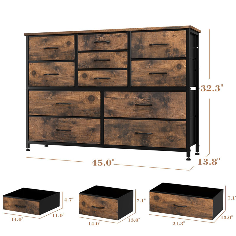 Commode 11 tiroirs, Brun rustique