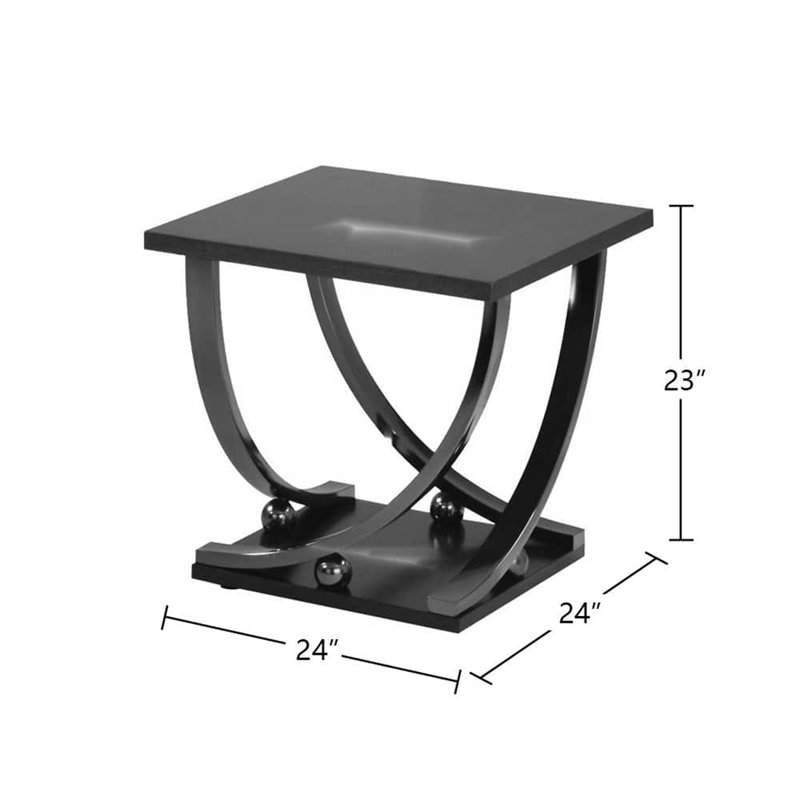 Table de bout en nickel noir avec tablette inférieure, Black / Black+Silver, 23" H x 24" W x 24" D