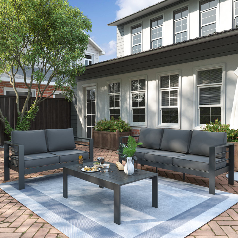 Kassian 5 - Person Patio Conversation Set with Cushions, Dark Gray, Dark Gray