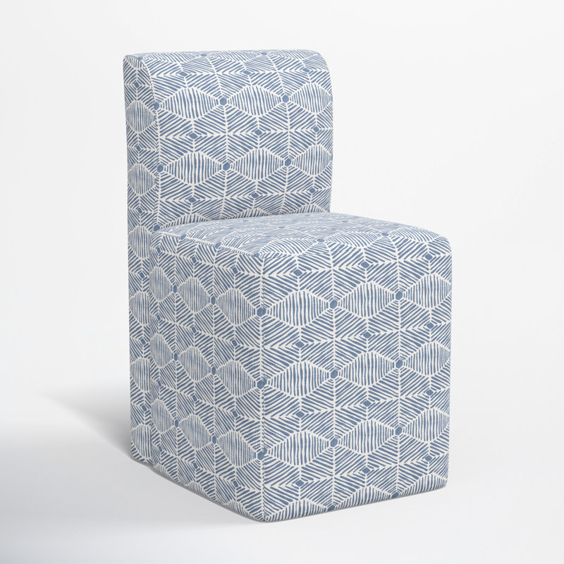 Chaise rembourrée avec roulettes Mendy, Bleu délavé diamant peint