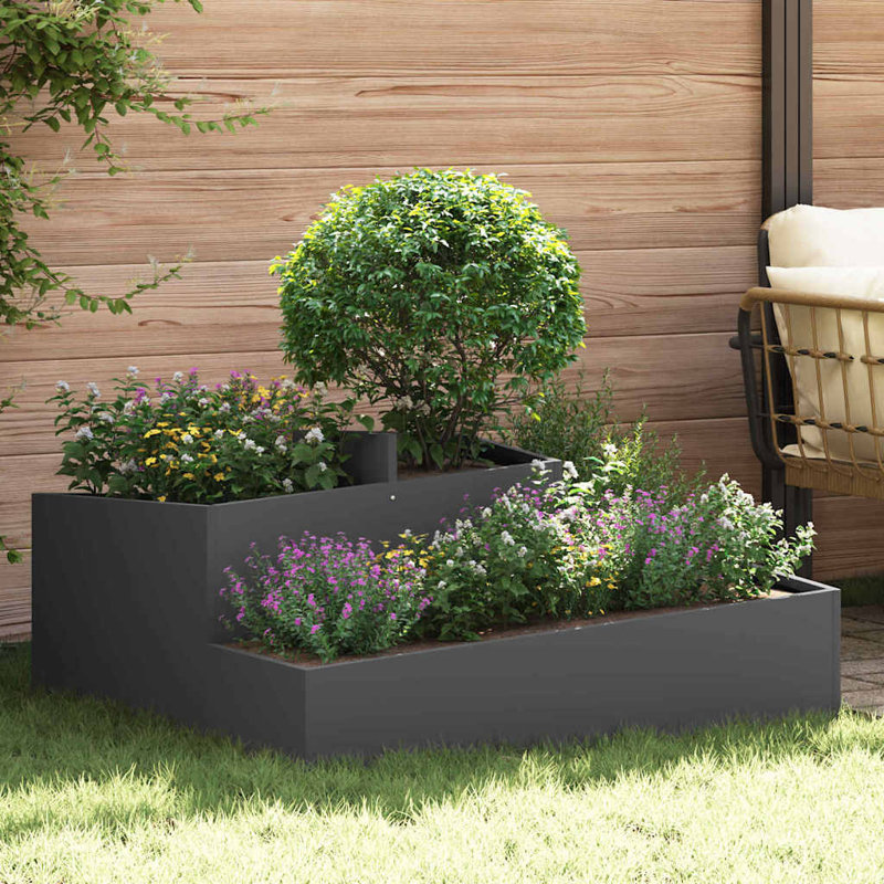Garden Planter 50 Cm Steel, 50cmH x 100cmW x 100cmD, Black