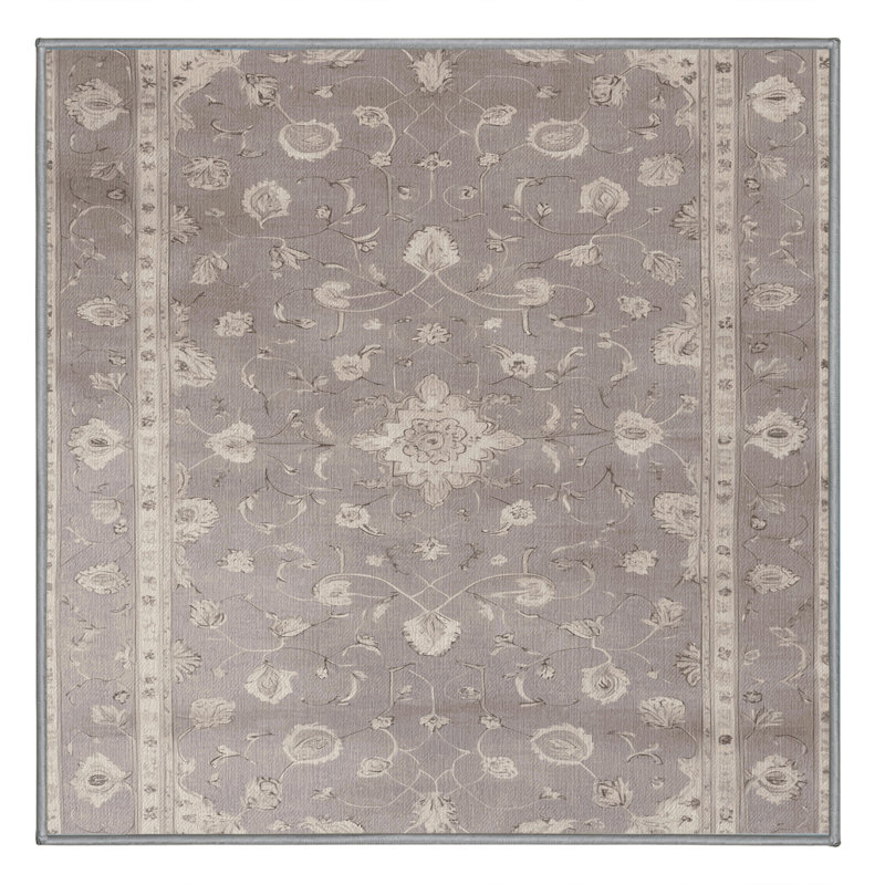 Tapis gris Tabriz lavable à la machine, Carré 7 pi