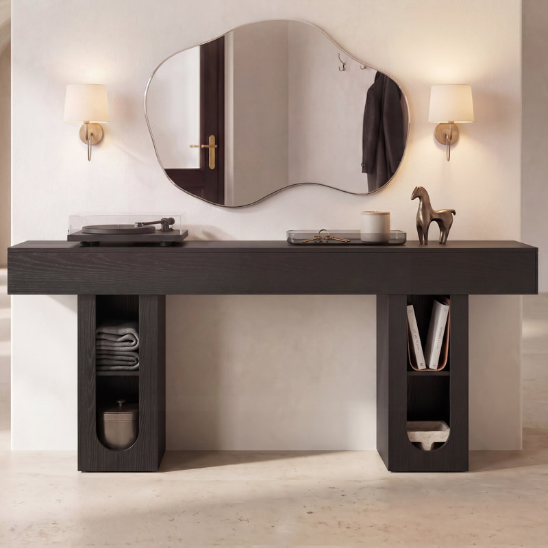 Console 63 po avec prise de courant et rangement, 31.5" H x 62.99" W x 13.78" D, Noir