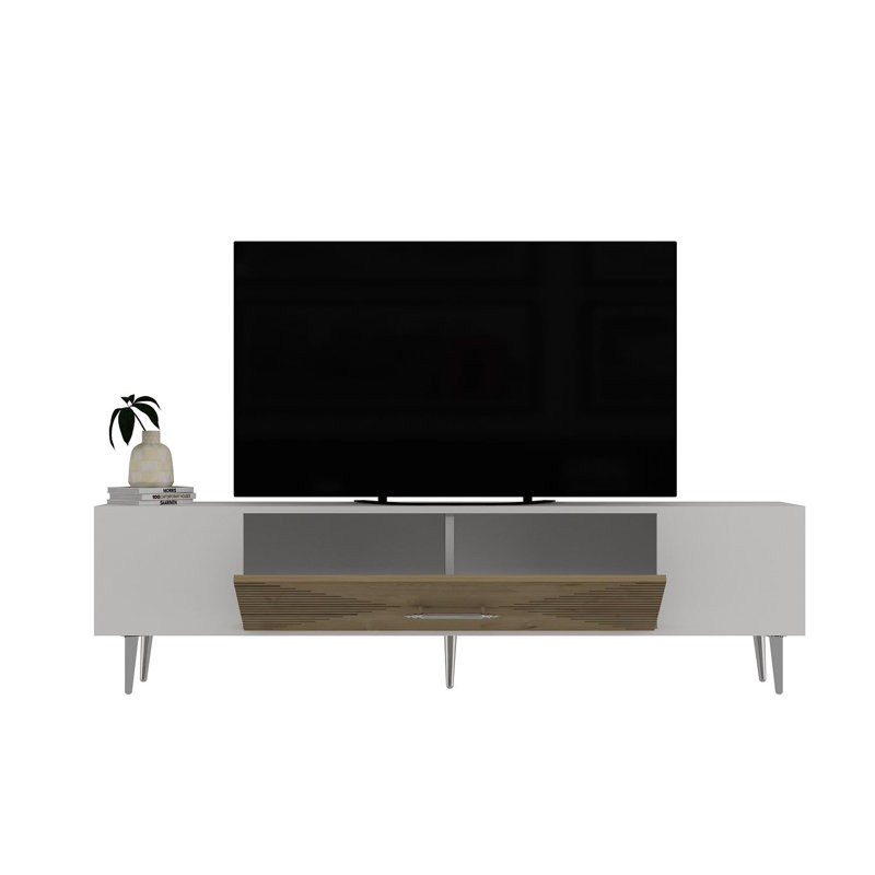 Olivia Unfinished TV Stand, White/Natural/Silver, 150cm