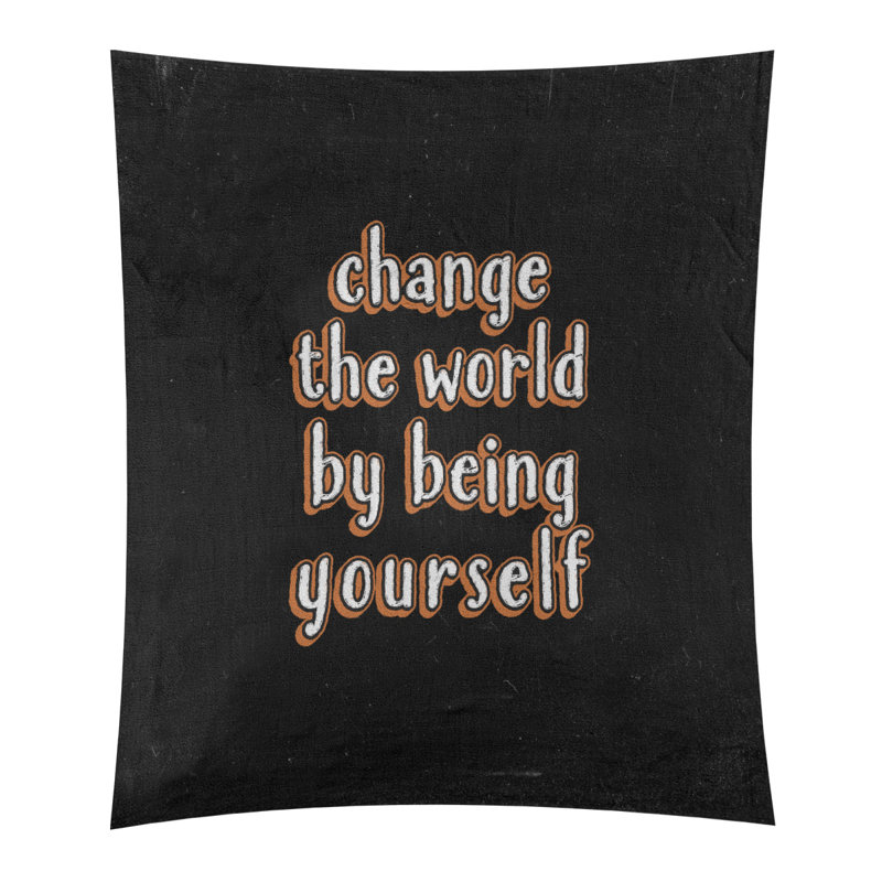 Tableau noir de polyester change the world quote tapisserie, H 80 po x l 68 po, Orange