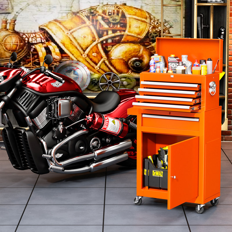 5 Drawers Rolling Tool Chest , 2-in-1 Detachable Metal Tool Cabinet with Lockable Wheels, Orange